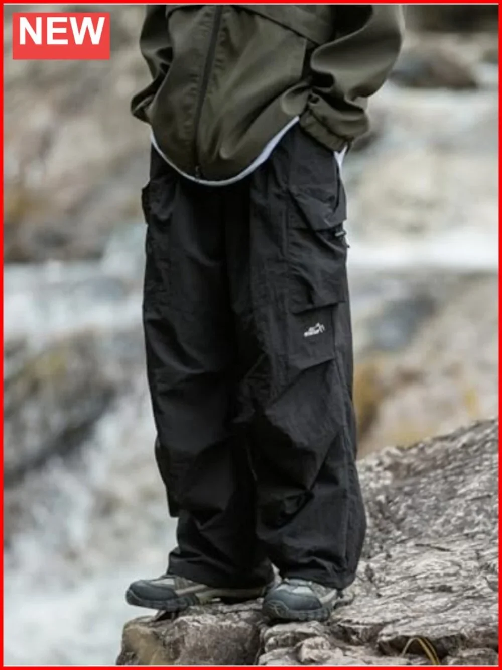 Men's Baggy Cargo Pants Parachute Loose Fit Lightweight Water Resistant with